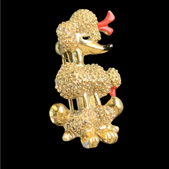 Vintage Little Gold Toned Poodle with Red Accents - Picture 7 of 8
